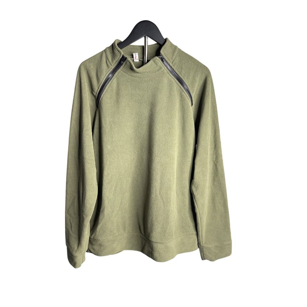 OC Order Plus Men's Olive Green Fleece Double Zip Front Pullover M